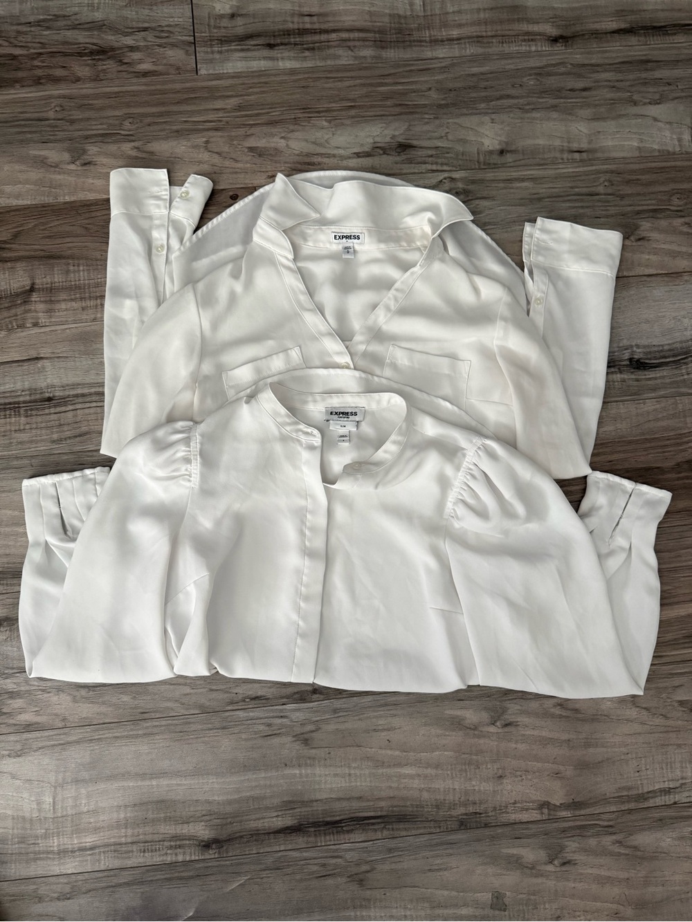 Express White Button-Front Blouses — Set of 2